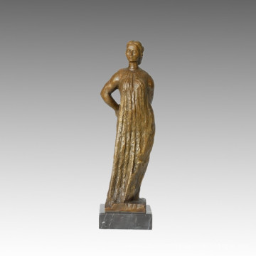 Female Figure Bronze Sculpture Village Woman Decoration Brass Statue TPE-393